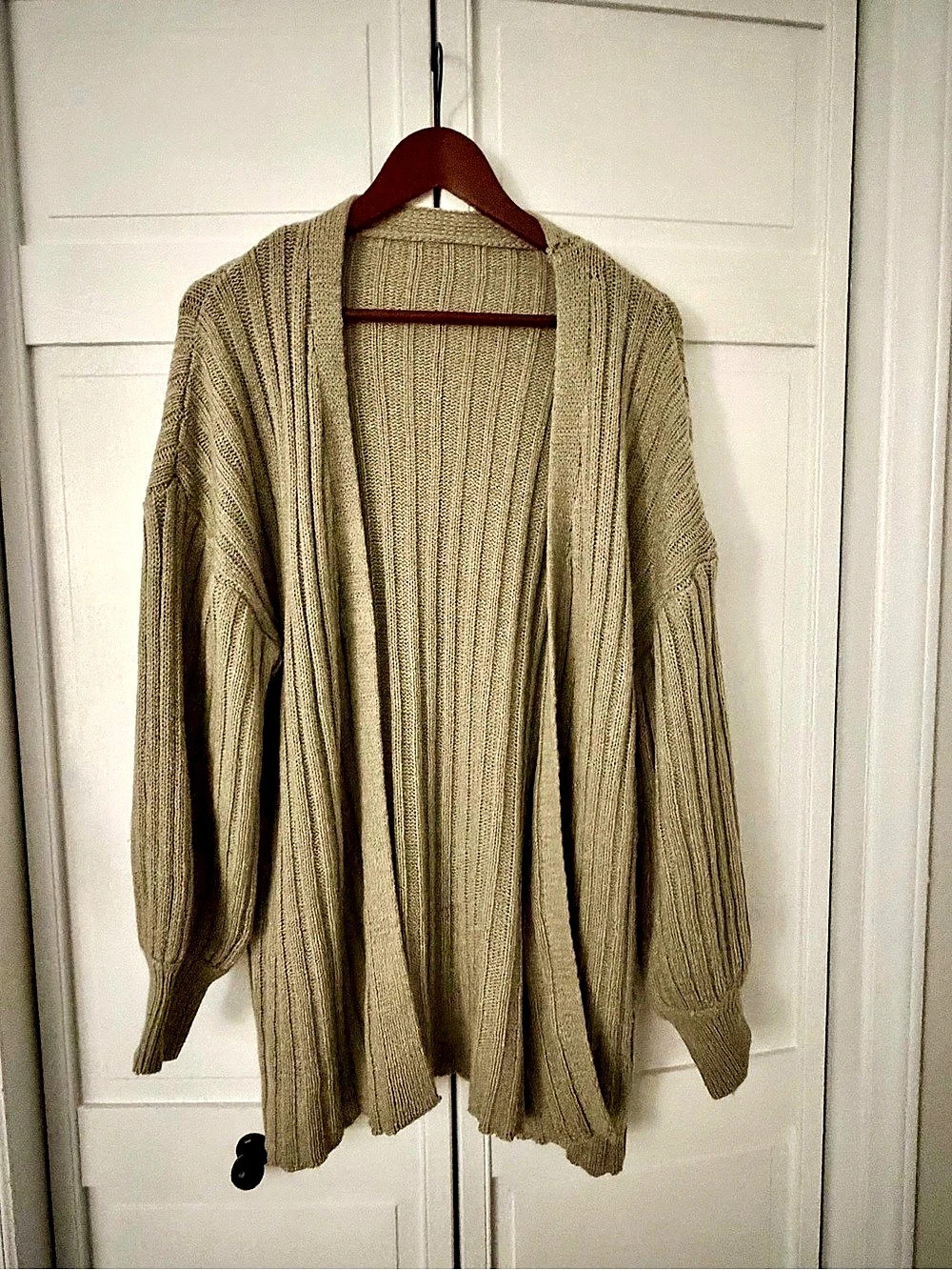 SHEIN Ribbed Knit Open Front Cardigan Beige Small